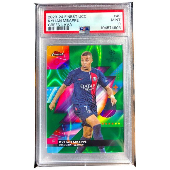 2023 Topps Finest UCC Green Lava Refractor #49 Kylian Mbappe PSG /99 PSA 9 Pop 7 - Picture 1 of 6